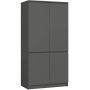 Riidekapp AKORD S90, 4 ukse ja 4 riiuliga, Hall, 90 × 180 × 51 cm