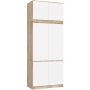 Riidekapp AkordV2 S90, 6 ukse ja 6 riiuliga, tammepuiduvalge, 90 × 235 × 51 cm