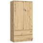 Riidekapp S90, 2 ust, 2 sahtlit, tammepuidutooni, 90 × 180 × 51 cm