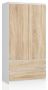 Riidekapp S90, 2 ust, 2 sahtlit, valge/tamme värvi, 90 × 180 × 51 cm