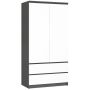 Riidekapp S90, 2 ust, 2 sahtlit, Hall-valge, 90 × 180 × 51 cm