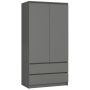 Riidekapp S90, 2 ust, 2 sahtlit, Hall, 90 × 180 × 51 cm