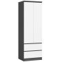 Riidekapp STAR S60, 2 ust, 2 sahtlit, hall/valge, 60 × 180 × 51 cm