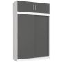 Liugustega riidekapp CLP MONO, 4 ust, 8 riiulit, pealisehitis, valge/halli, 150 × 245 × 60 cm