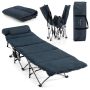 Folding camping bed, with mattress and pillow, 185 × 65 × 41–53 cm