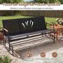 Rocking bench, 3-seater, with teak armrests, breathable fabric, black metal frame