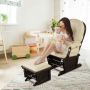 Rocking chair with pouf, rubberwood, beige