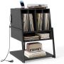 Living room cabinet for turntable, with charging station, Black, 54 × 76.5 × 57 cm
