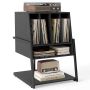 Living room cabinet for turntable, with charging station, Black, 54 × 76.5 × 57 cm
