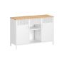 SONGMICS LSC204WC01 Living Room Cabinet, 2 Doors, White/Oak, 110 × 76 × 40 cm