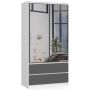 Wardrobe NORE S90 with mirror, white/dark grey
