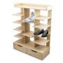 Shoe rack with compartments and drawers, oak color