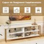 TV stand, corner, 4 open compartments, White and gold, 140 × 39 × 48 cm