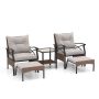 Patio furniture set, 5 pieces, 2 chairs, 2 poufs, Brown/grey, 72 × 60 × 81 cm