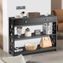 Three-tier console table with drawer and shelves, 99x30x79 cm, black