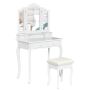 Dressing table, 4 drawers, with mirror and stool, White, 80.01 × 138.94 × 39.88 cm