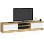 TV-alus CLP, 2 ust, 4 riiulit, tammepuidu/valge, 160 × 33 × 40 cm