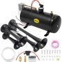 Set of 4 air horns 12V, 150 PSI, 3L tank capacity
