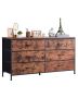 6-drawer chest of drawers with steel frame and fabric storage box, brown