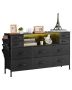 10-drawer fabric chest of drawers with LED lights and built-in socket, black