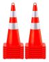 Traffic safety cones, orange PVC with reflective collars, 12 x 28 cm, with weighted base and hand ring