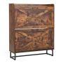 Shoe cabinet with 2 drawers, rustic style, brown, metal legs, anti-tip device
