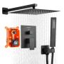 Shower Faucet Set with 12 Inch Square Rainfall Head, Matte Black