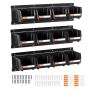 Wall-mounted plastic storage boxes with metal rails, black