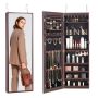 Mirrored Lockable Jewelry Cabinet with LED, 42.5 Inch, Brown