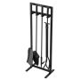 Fireplace tool set 5 pieces with holder, black, forged steel