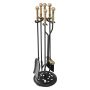 Fireplace tool set 5 pieces with holder, black and brass
