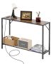 Narrow Console Coffee Table with Metal Frame and Charging Dock, 41.7"