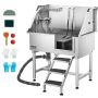 96.5 cm stainless steel dog washing station with faucet and shower head