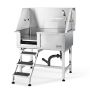 Dog bathing station with ramp, stainless steel tub, 96.5 cm