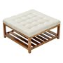 Large square vevoe coffee table with solid wood shelf and linen soft pouf, 87.5 cm, off-white