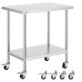 Stainless steel workbench, 24x36x38 inches, with casters, silver