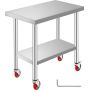 Stainless steel cooking table with casters, 30x18 inches