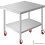 Stainless Steel Commercial Food Preparation Workbench, 30x36 Inch, with Casters and Adjustable Shelf