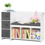 Children's reading corner bench with bookshelf and 3 drawers, white