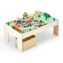 Wooden train table for children with folding box, 84-piece set