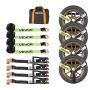 Lashing strap set with wheel chocks and hook, 4540 kg breaking strength