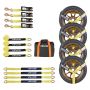 Motorcycle and ATV securing kit with wheel chocks, strap and spring hook, 4540 kg breaking strength