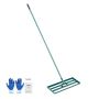 Lawn leveling rake with 78" steel handle, 30x10"