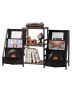 Turntable and vinyl record stand, 3-tier metal, with wooden display shelf and record holder, black