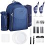 Picnic backpack for two people with cooler, accessories, dark blue