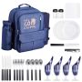 Picnic backpack for 4 people with cooler and cutlery, dark blue