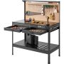 Steel garage workbench with USB and 4 sockets, hardwood top