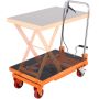 Manual hydraulic scissor lift table trolley, 150 kg, 75 cm, with wheels