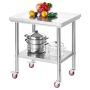 Stainless steel cooking table 60x76 cm with casters and shelves