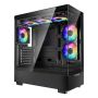 Mid-sized gaming PC case with ARGB fans, dust filter, tempered glass panel, ATX/M-ATX/ITX